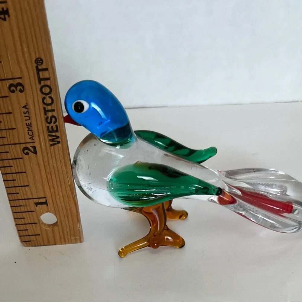 Colorful Glass Bird Figurine Blue/Red/Green/Brown FLAW: Tail tip roughness